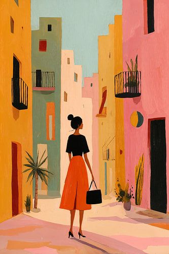 Mediterrane Straße in Pastell