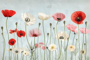 Champ de fleurs avec coquelicots sur Studio Allee