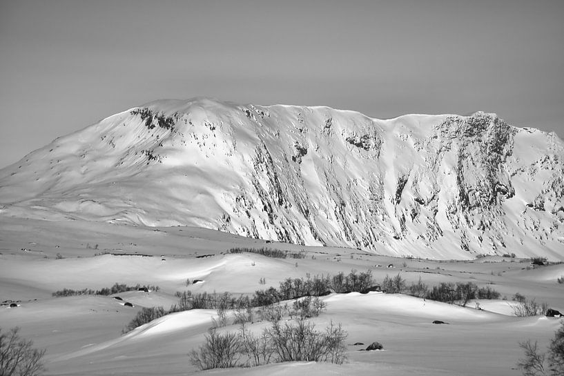Norwegian high mountains, snow-covered mountains and landscape in black and white by Martin Köbsch