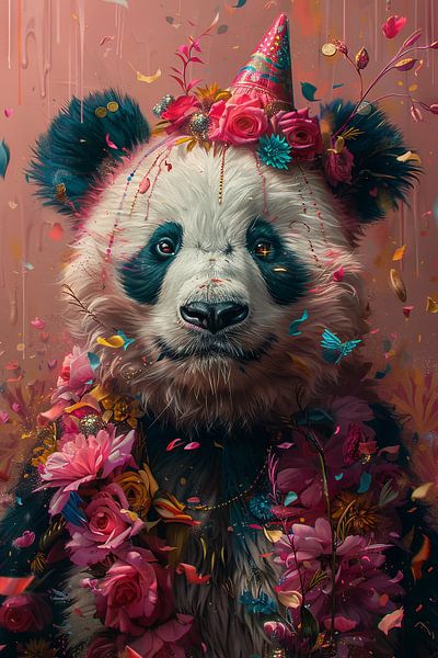 Fun panda birthday party with cake and candles by Poster Art Shop