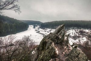 Le rocher du Bieley im Schnee