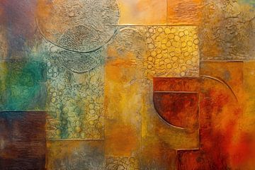 Abstract schilderij in herfstkleuren,  Oranje, Geel, Goud, Bruin en Rood van Joriali Abstract