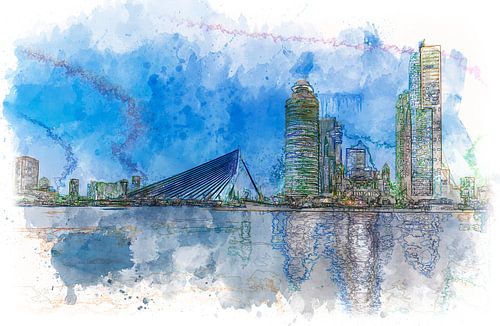 Skyline Rotterdam watercolor