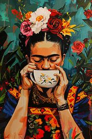 Le moment aromatique de Frida - Portrait confortable avec une note florale sur Poster Art Shop
