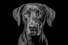 Porträt eines Hundes, schwarz-weißer Hintergrund, Kunstdesign
