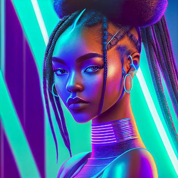 Porträt einer afrikanischen Neon-Frauen-Illustration von Animaflora PicsStock