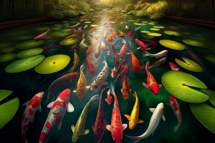 Koi in the pond: a living watercolour of nature by artefacti
