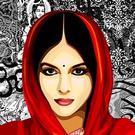 Portret van een Indiase vrouw op een zwart/witte achtergrond van Jole Art (Annejole Jacobs - de Jongh)