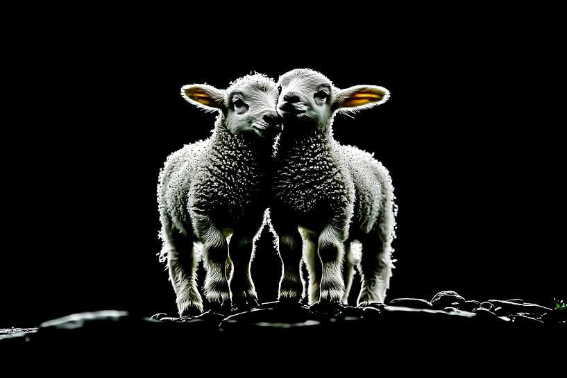 Adorable lambs against black background by Imperial Art House