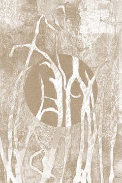 Ikigai. Grass and Moon. Abstract minimalist Zen art. Japandi style in earthy tints II by Dina Dankers