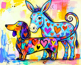 Friendship between a donkey and a dachshund by Tine Rojek