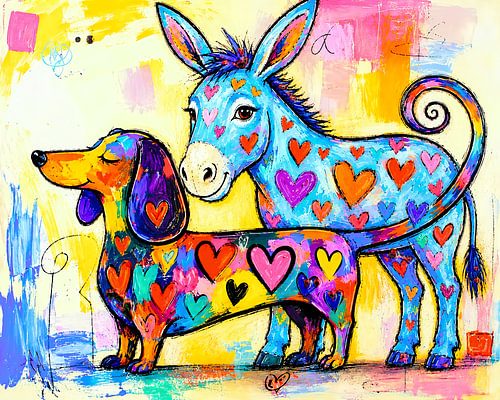 Friendship between a donkey and a dachshund