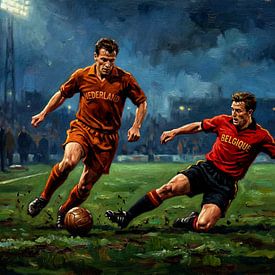 Voetbalschilderij: België tegen Nederland van Jan Keteleer