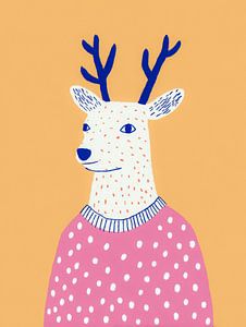 Fröhliches Reh im rosa Pullover - verspielte moderne Tierillustration
