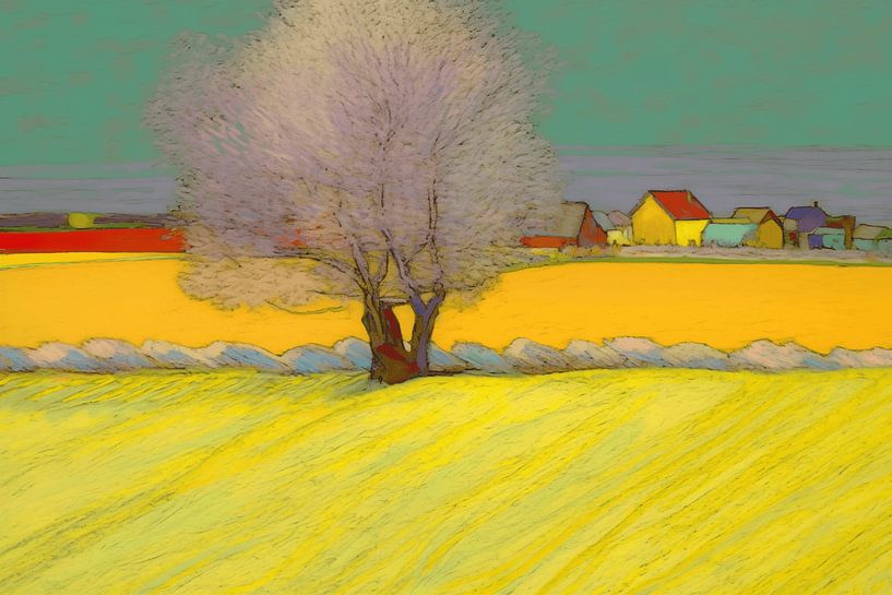 Landschap met boom in van Gogh-stijl_landscape van Ton Kuijpers