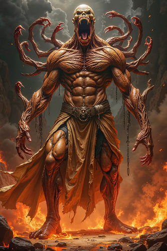 Dark Fantasy Art Wandbild: MORGROTHAR - Der Dämon der tausend Arme von INFERAURUM - Dark Fantasy Wall Art