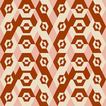 70s retro geometric pattern in golden brown, white and pink. by Dina Dankers