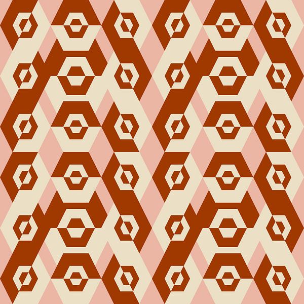 70s retro geometric pattern in golden brown, white and pink. by Dina Dankers