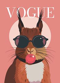 squirrel stylish wearing sunglasses blowing pink bubble gum vogue poster by Cross