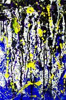 Modernes, abstraktes digitales Kunstwerk in Gelb Blau Schwarz