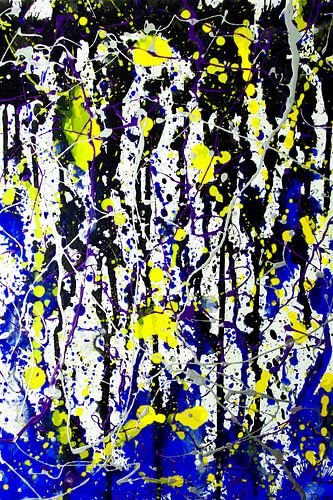 Modern, Abstract Digitaal Kunstwerk in Geel Blauw Zwart