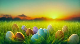 Ostereier im Gras, Art Illustration