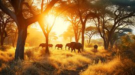 Elephants in Morning Mist
