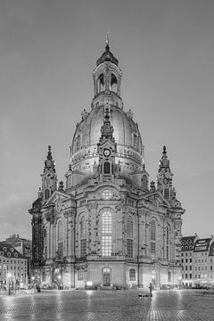 Frauenkirche Dresden in the evening black and white by Michael Valjak