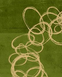 Moderne abstracte kunst in natuurlijk geel op warm groen van Dina Dankers