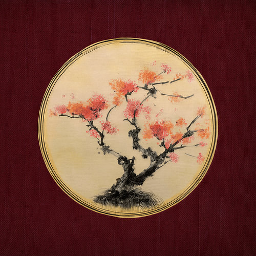 Elegante Bonsai Boom op Warm bordeauxrode textuur