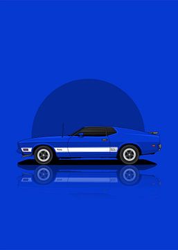 Kunst 1973 Ford Mustang Blauw van D.Crativeart