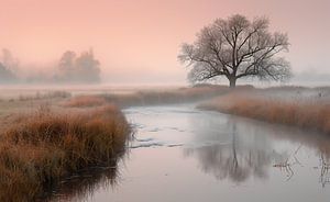 Nebelverhangener Herbstfluss