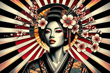 Geisha in Blüte: Ein Kunstwerk der Kontraste von artefacti