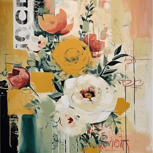 Collage d'art numérique avec des fleurs