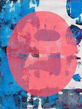 Rode vorm op blauw, wit, zwart. Minimalistische kunst