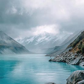 Paysage des Fjords - Turquoise Gris Reposant sur BowiScapes Art Abstrait  et digital