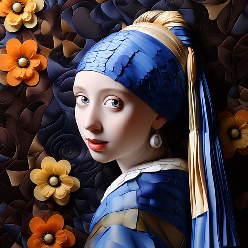 Meisje met het de parel met bloemen, quilling stijl