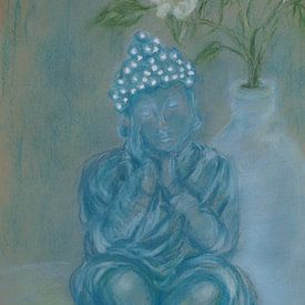 Stillness. Pastel drawing of a meditating Buddha. . by Ineke de Rijk