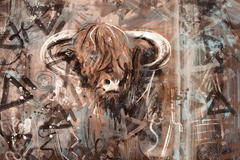 Stoere hooglander kap - mixed media artwork van Emiel de Lange