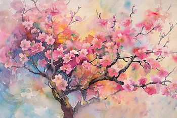 Aquarell einer Kirschblüte im Frühling