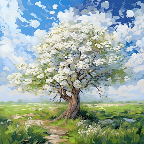 Peinture à l'huile d'un arbre à fleurs