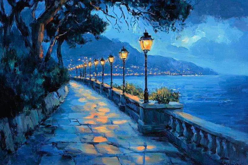 Promenade nocturne sur la côte par Poster Art Shop