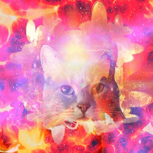 verlichte kat in de zee van vlammen