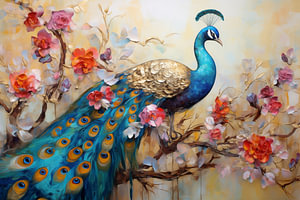 Moderne Kunst bunter Pfau auf einer Leinwand, gemalt