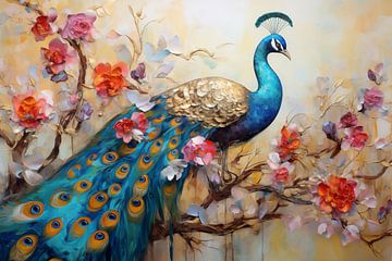 Moderne kunst kleurrijke pauw op doek, geschilderd van Animaflora PicsStock