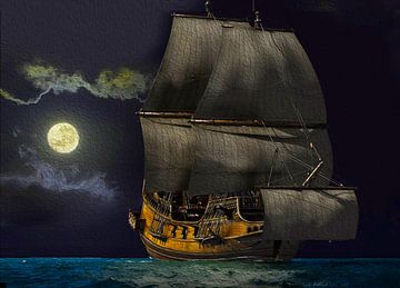 Segelschiff bei Mondschein