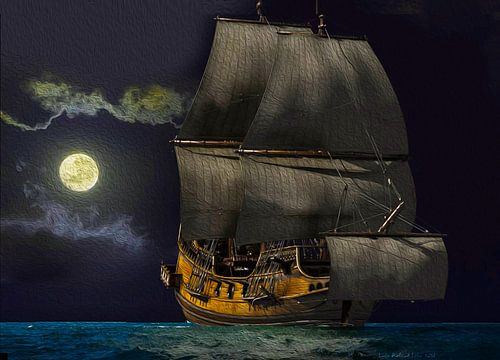 Zeilschip bij maanlicht