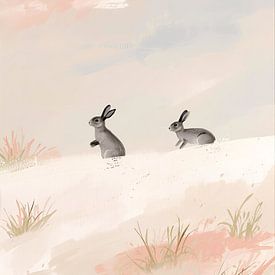 Two rabbits in the snow by Kim Karol / Ohkimiko