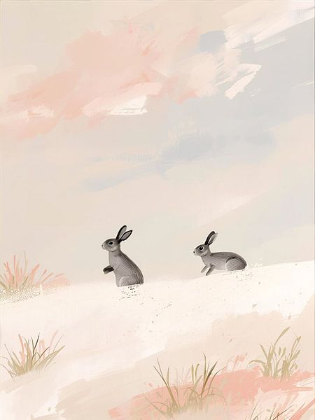 Zwei Hasen im Schnee von Kim Karol / Ohkimiko