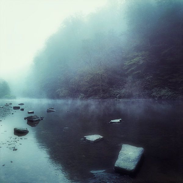 Steine Im Fluss - Wupper an einem Nebelmorgen von Dirk Wüstenhagen